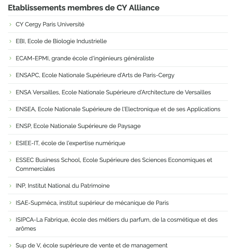 Liste établissements CY Alliance