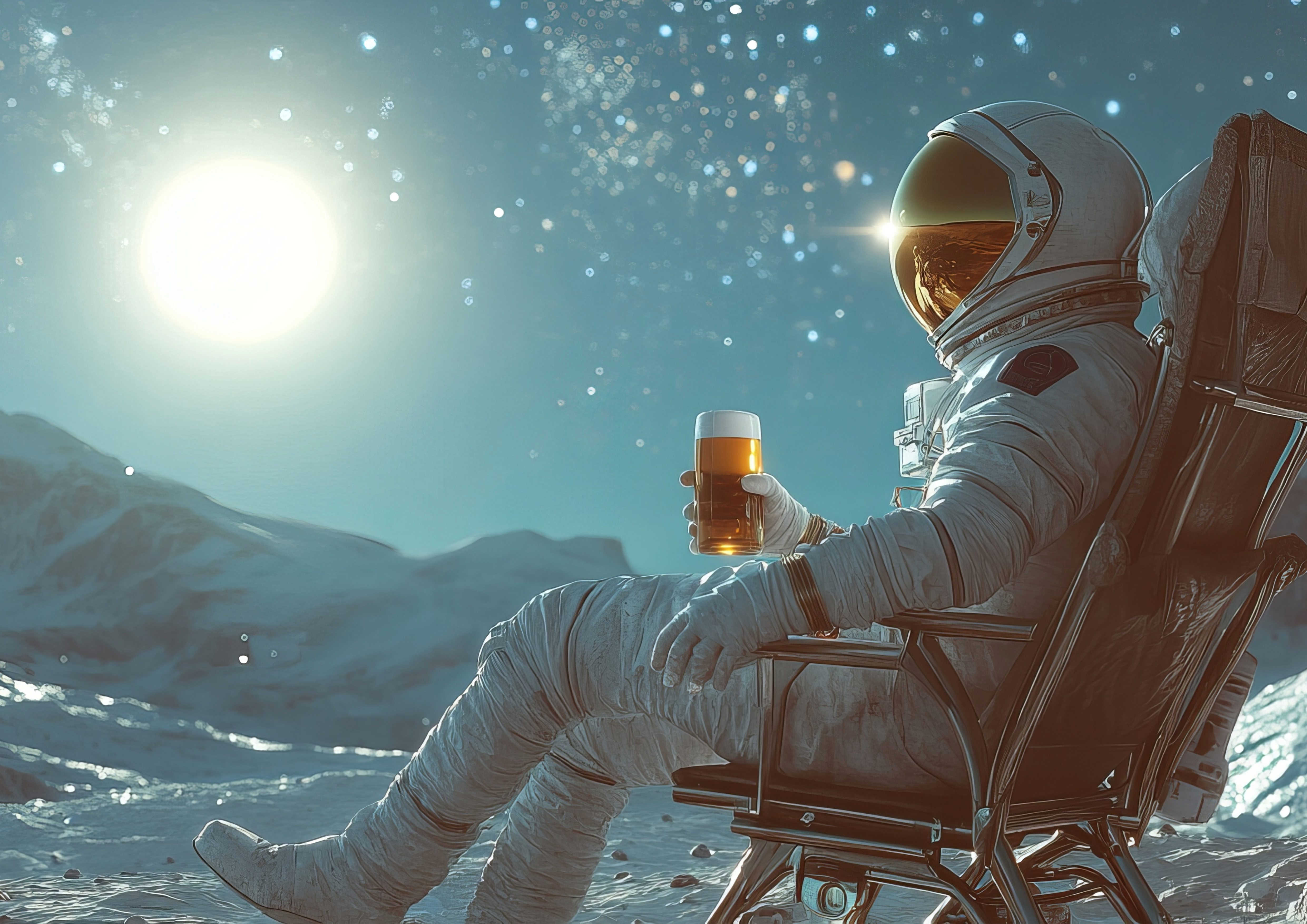 image de synthèse représentant un astronaute avec une bière à la main